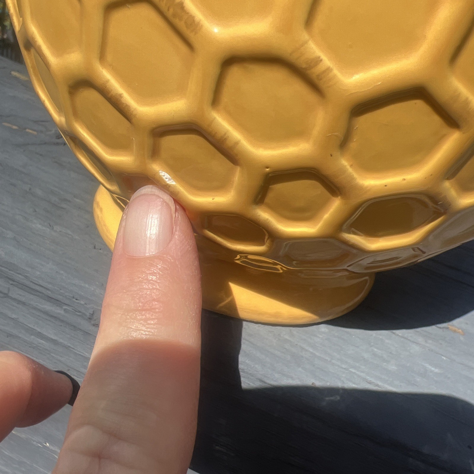 8.5” Home Essential Stoneware Honey Bee Beehive Cookie Jar Canister See Picture