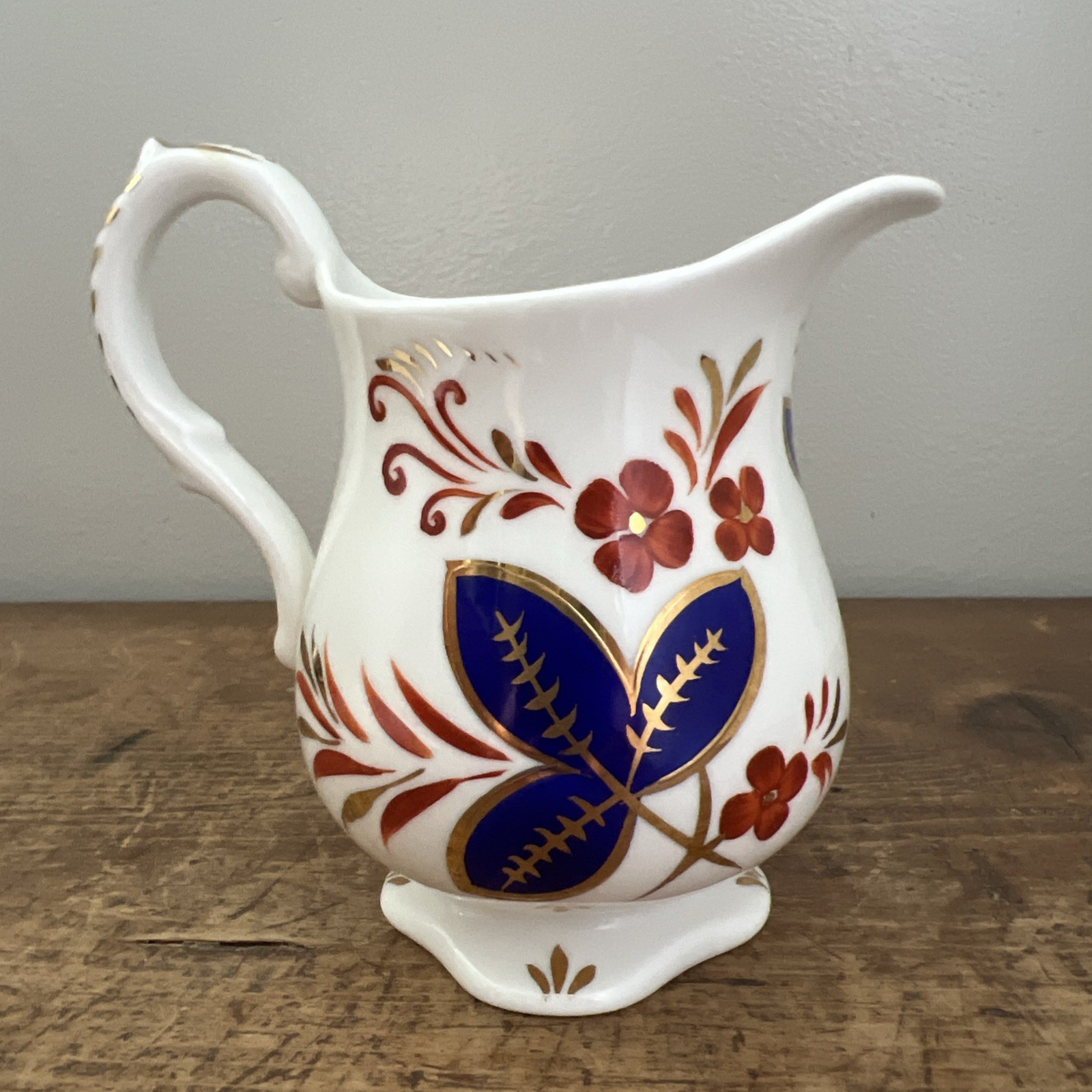 Vintage Royal Chelsea English Bone China Blue Rust Gold Floral Cream Pitcher