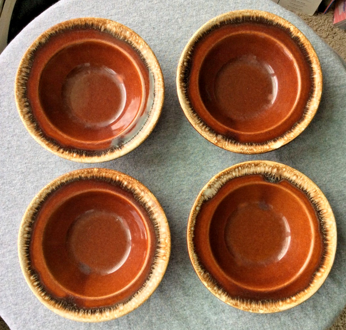 Vintage Hull Pottery Brown Drip Glaze Set of 4 Small Bowls Oven Proof USA