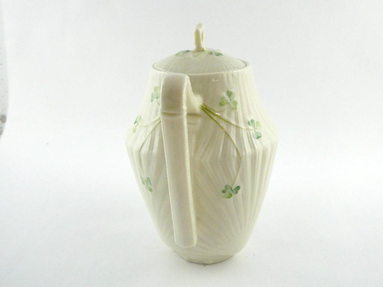 Belleek Ireland Pottery Harp Shamrock Coffee Pot with Lid