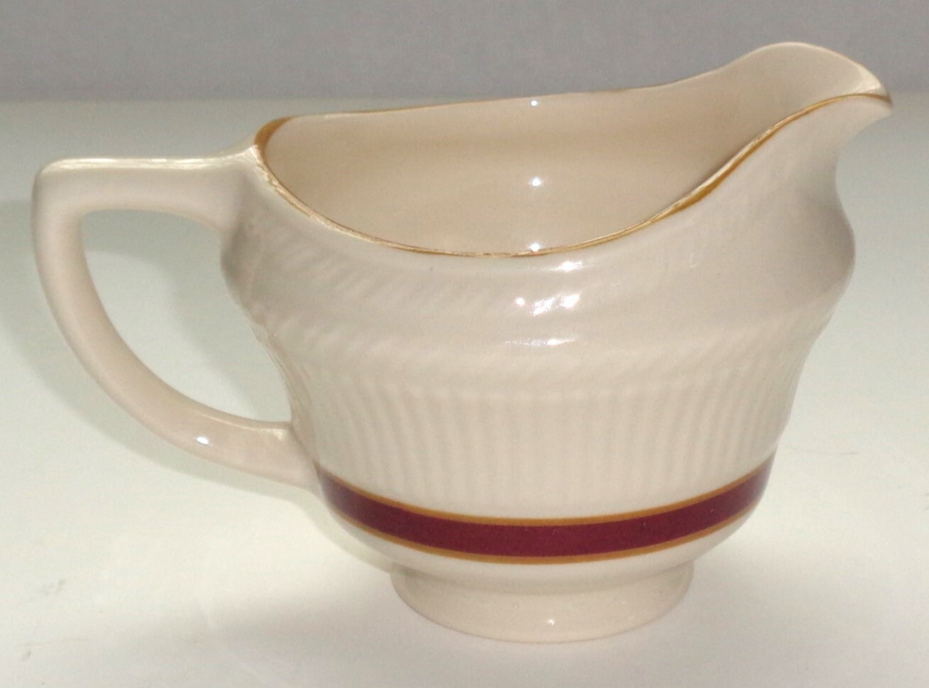Shenango China Restaurant Ware Creamer Ribbed Maroon Band & Gold Trim