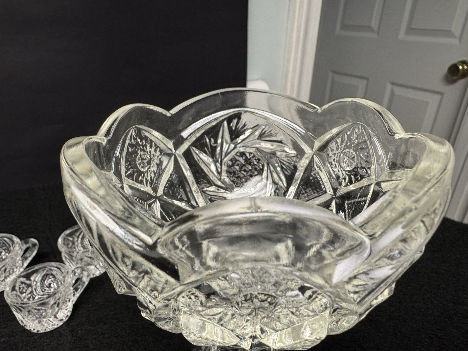 Vintage 1920’s/30’s Depression Clear Glass Child’s Punch Bowl & 6 Cups Set