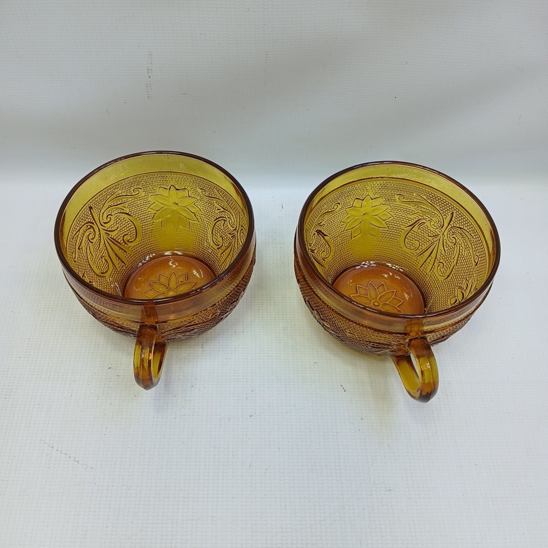 Vintage Indiana Glass AMBER Tiara Sandwich Pattern Lot Of 2 Cups