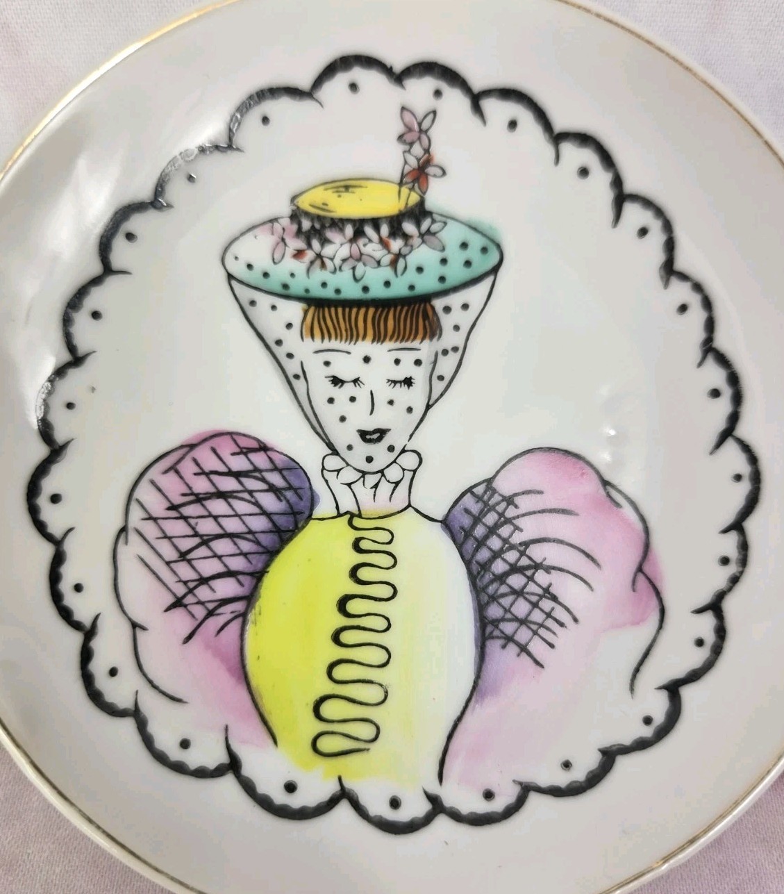 1950s Original 4″ LEFTON CHINA Trinket Dish Victorian Woman JAPAN