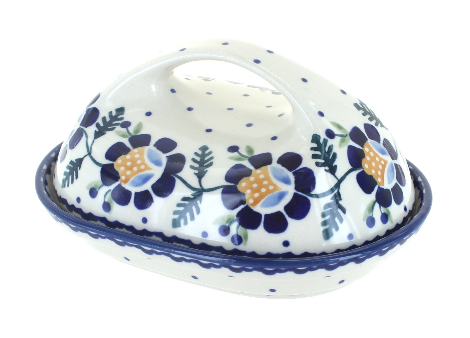 Blue Rose Polish Pottery Sunflower Butter Dish with Handle
