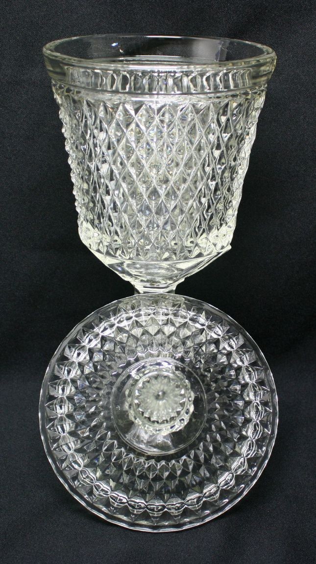Vintage Indiana Glass Diamond Point Clear Apothecary Jar In Superb Condition