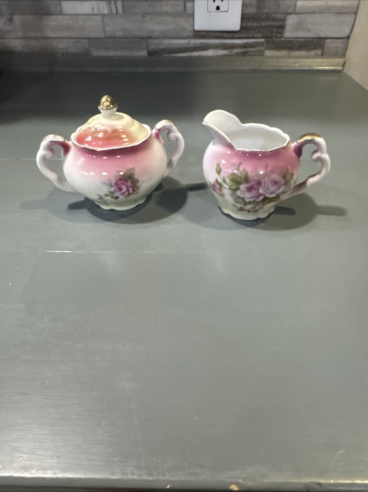 Vintage Lefton China Pink Roses Cream and Sugar