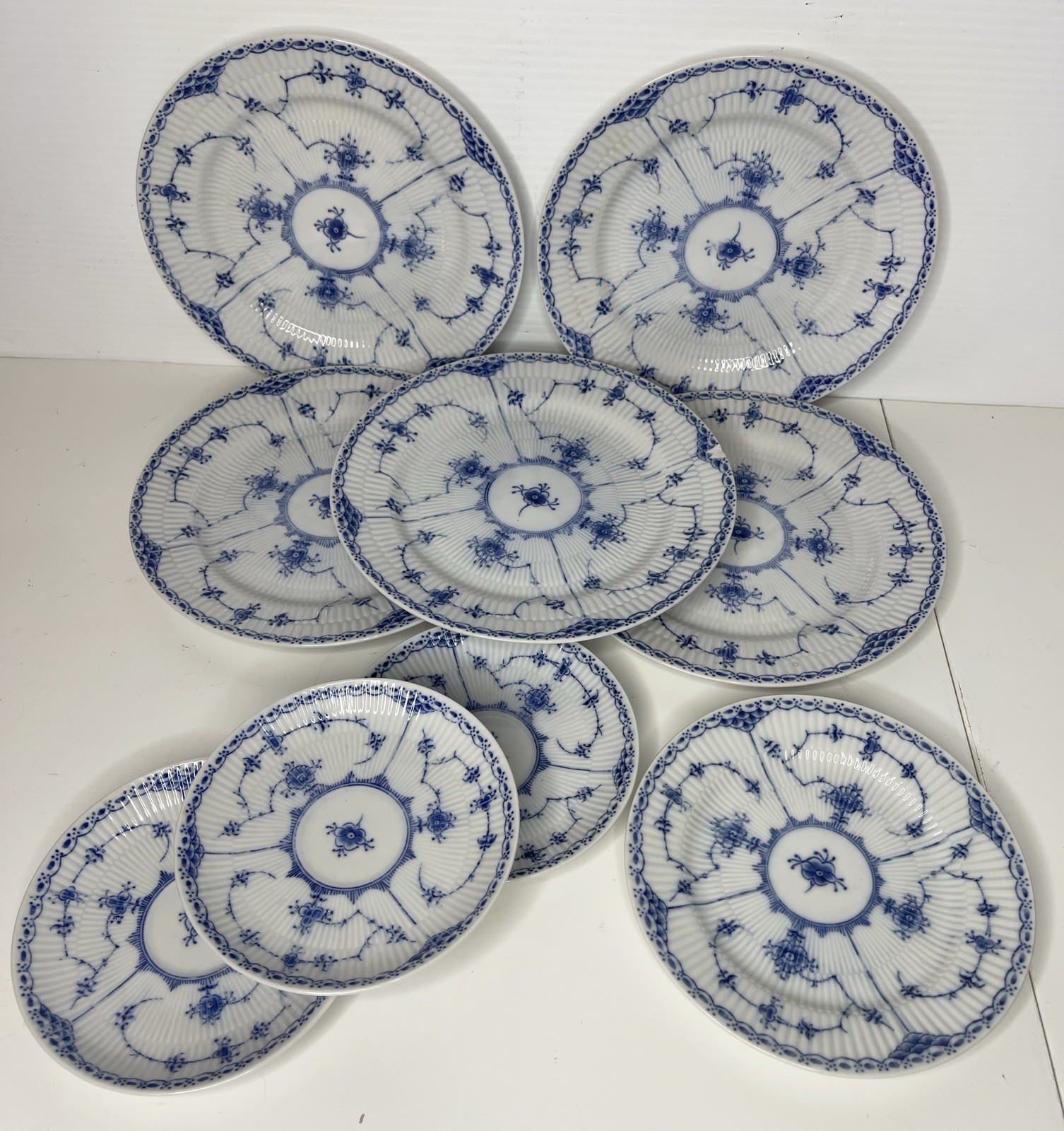 Blue Fjord Lipper & Mann Japan Blue & White 9 Pc Lot Salad Saucer Bread Plates