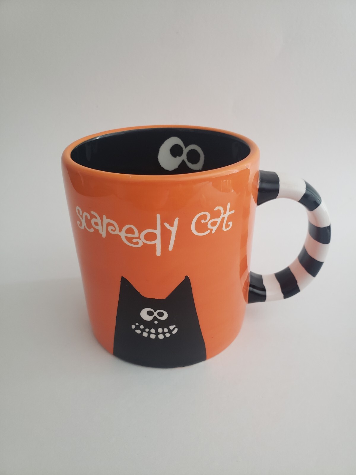 Holiday Home scaredy cat halloween large ceramic mug 14oz black/white handle