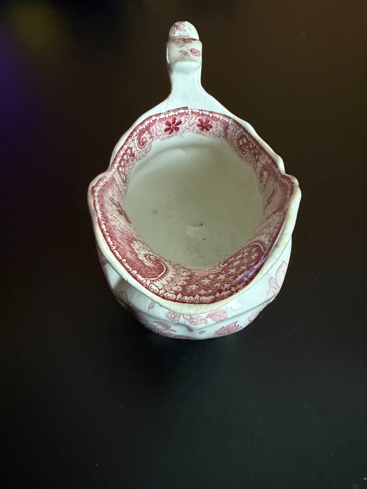 Antique Victorian Red Pink Transferware Footed Creamer Pitcher 19th C Star Mark