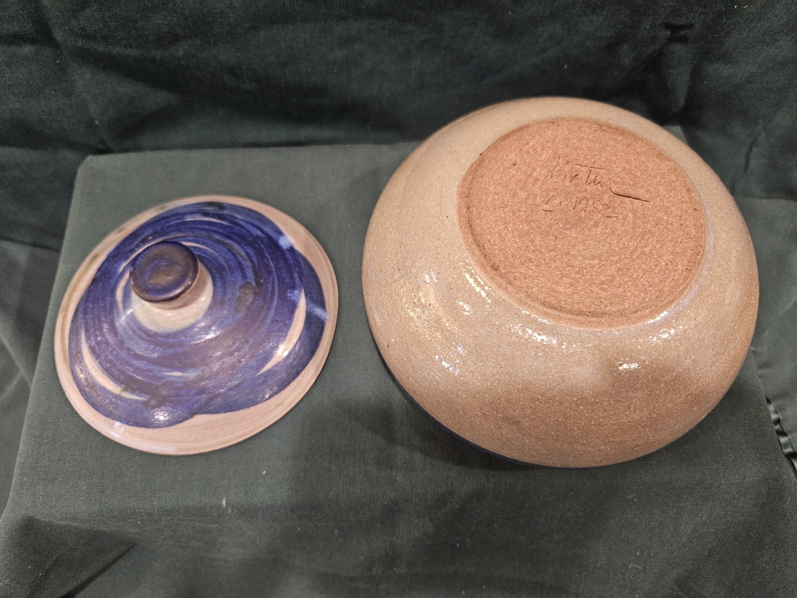 Vintage 1982 Studio Art Pottery Covered Dish Jar Lidded Bowl Signed Martin 80s