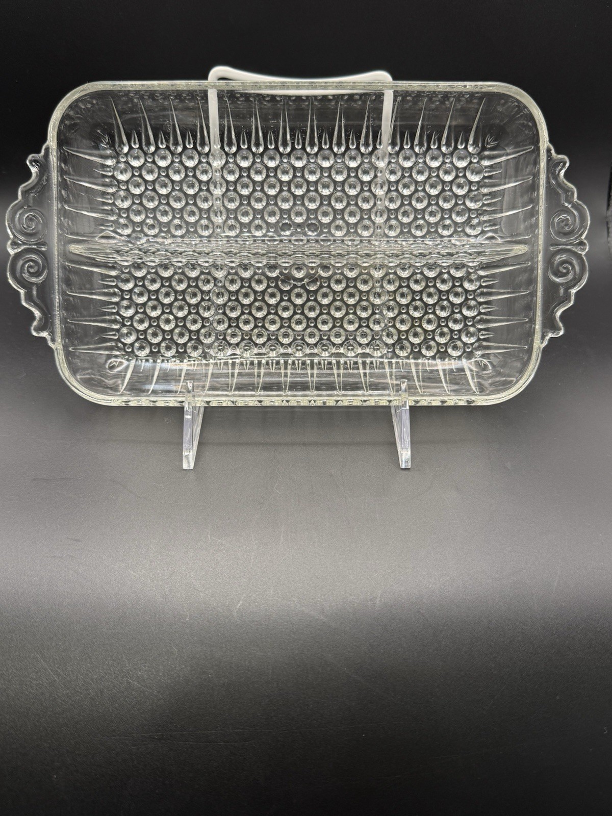 Vintage Anchor Hocking Hobnail Divided 2-Part Relish Dish Serving Tray 10″ NICE!