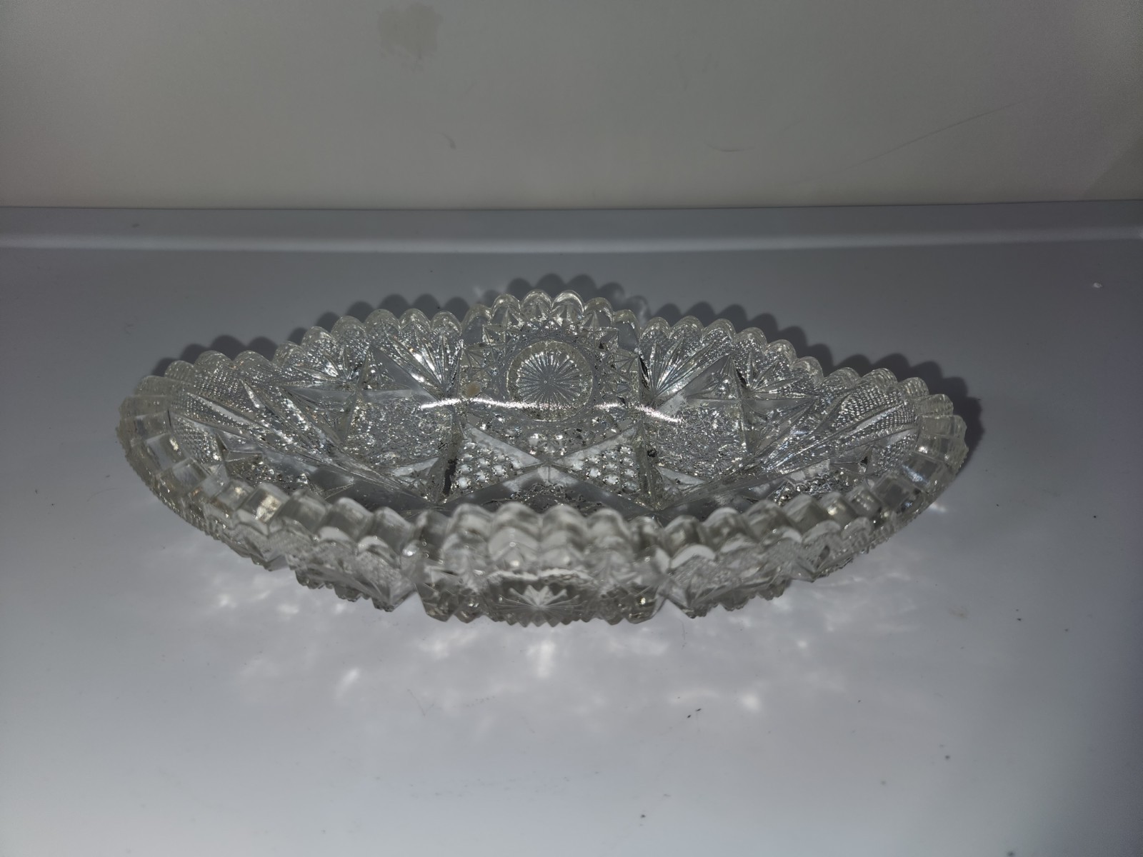 Antique American Brilliant Cut Glass Crystal Boat Dish 8″