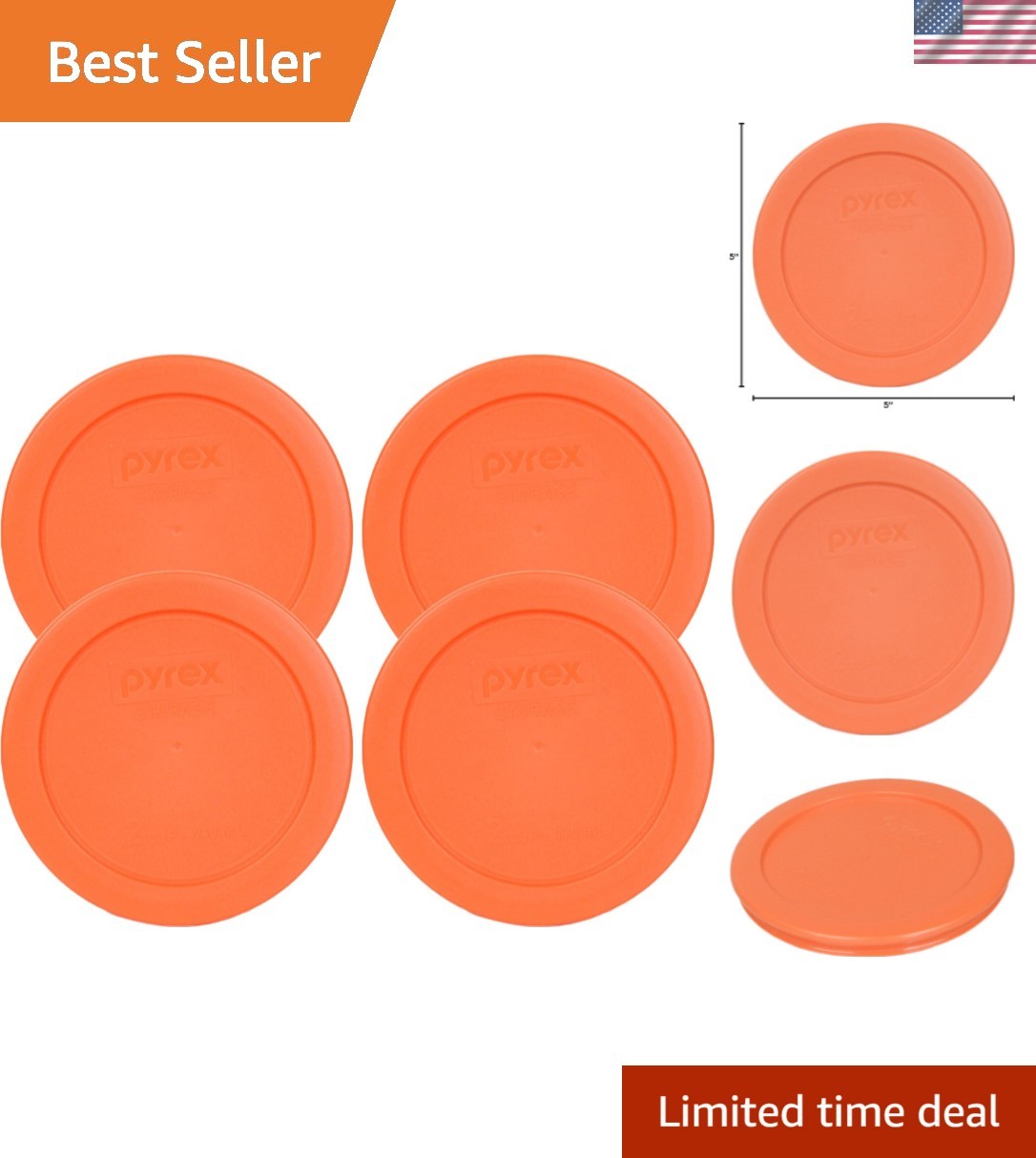 7200-PC Round 2 Cup Orange Storage Lid for Glass Bowls – Genuine Lids – 4 Pa…