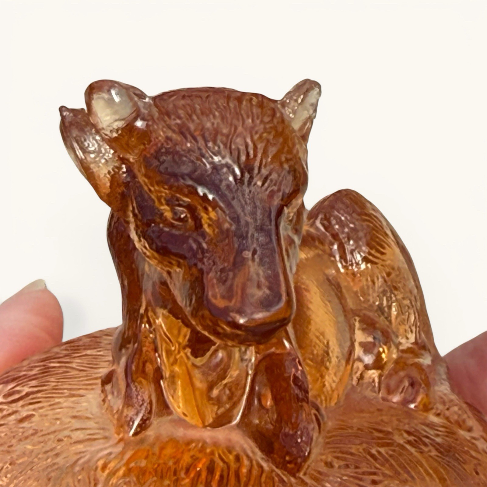 Vintage Cow on Hay Nest Barrel Pink Glass Candy Trinket Dish 5” in Length
