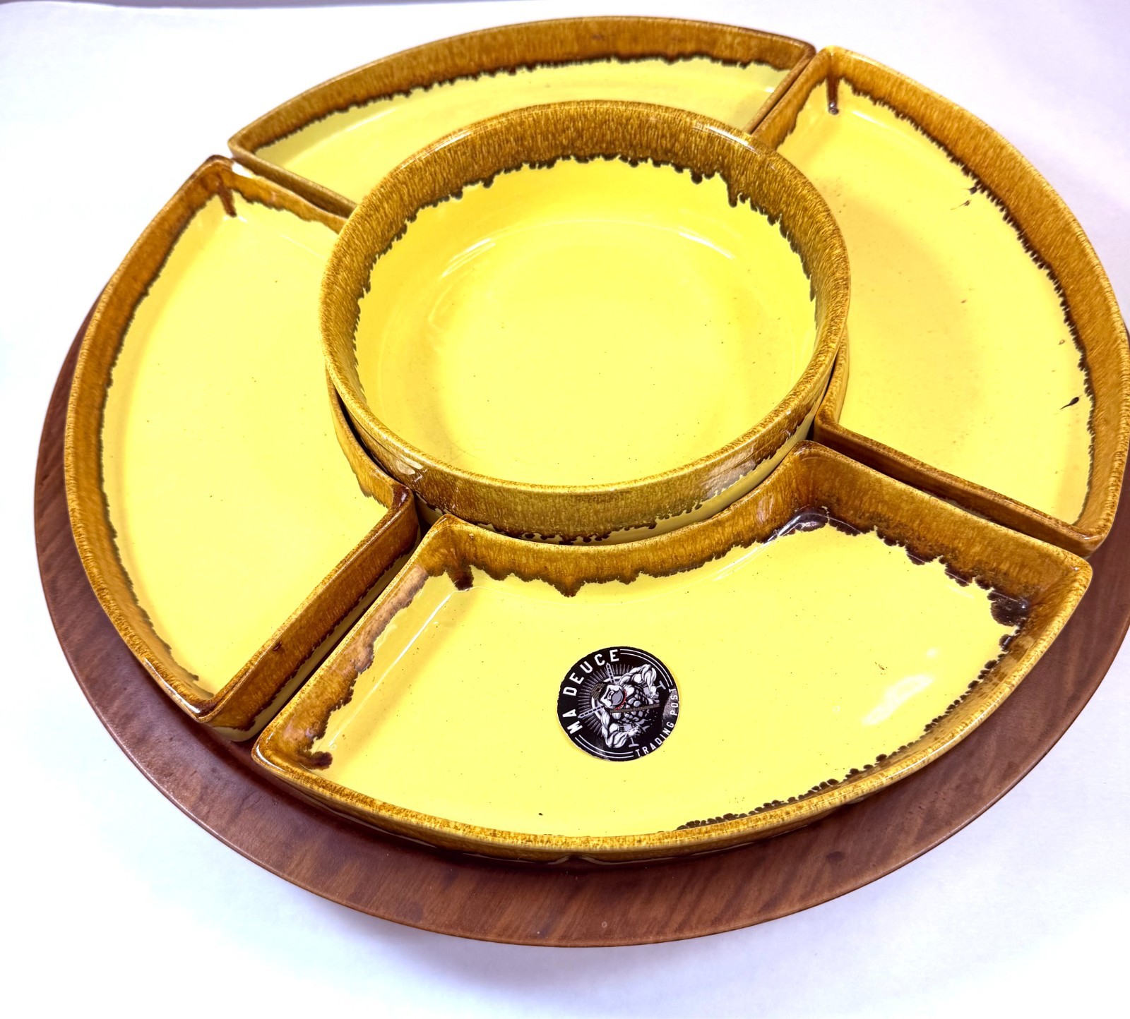 Ugly Vintage 1960’s Tomeoni Bros California 6 Piece Lazy Susan Ceramic Pottery
