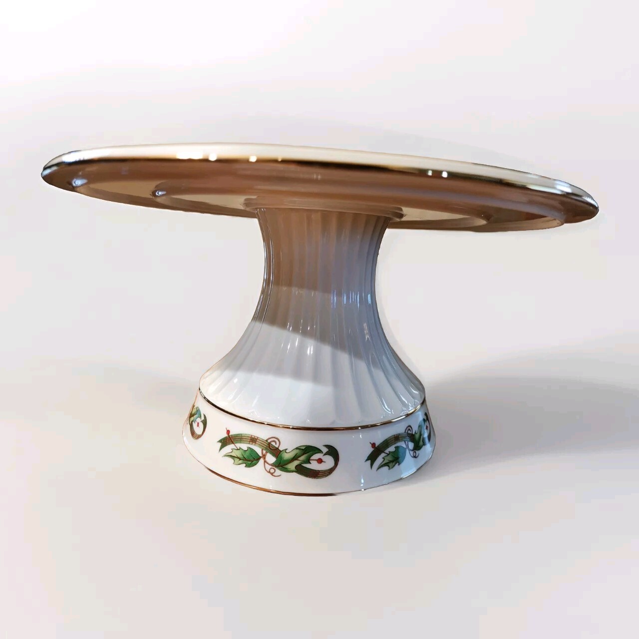 Cake Pie Stand & Server Holly Holiday Home for the Holidays Plaid Ribbon 11″ Rnd