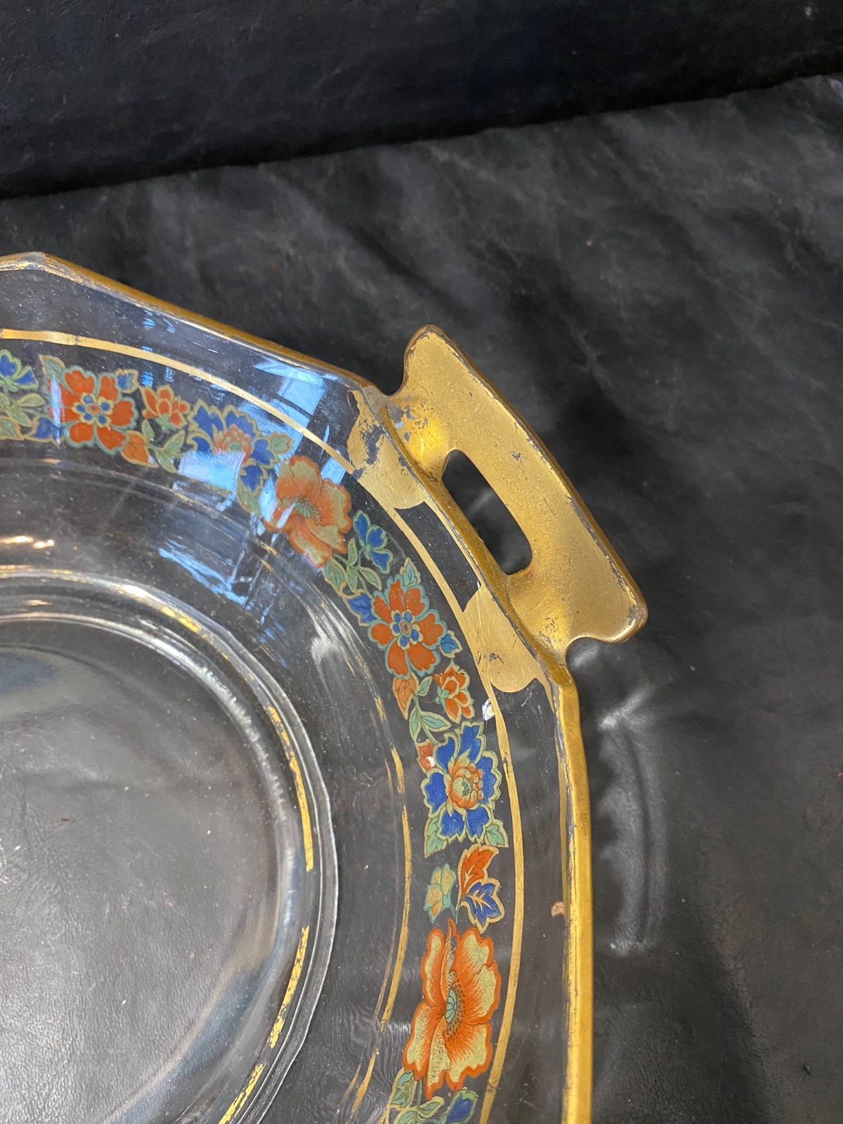 1940s serving bowl & cake plate floral pattern gold trim