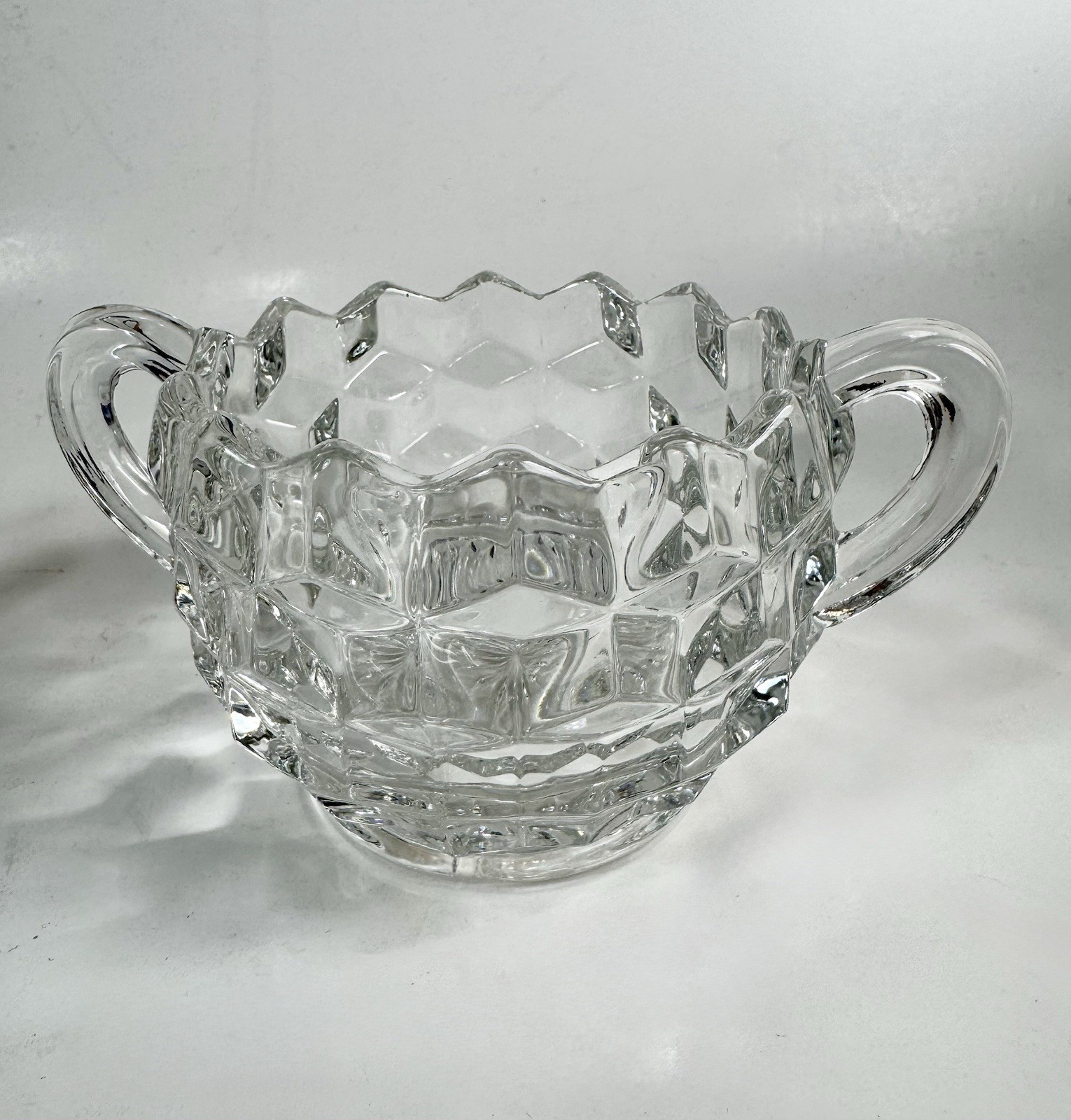 Fostoria American Creamer Open Sugar Bowl Set With Tray Clear Glass Cube Vtg H32