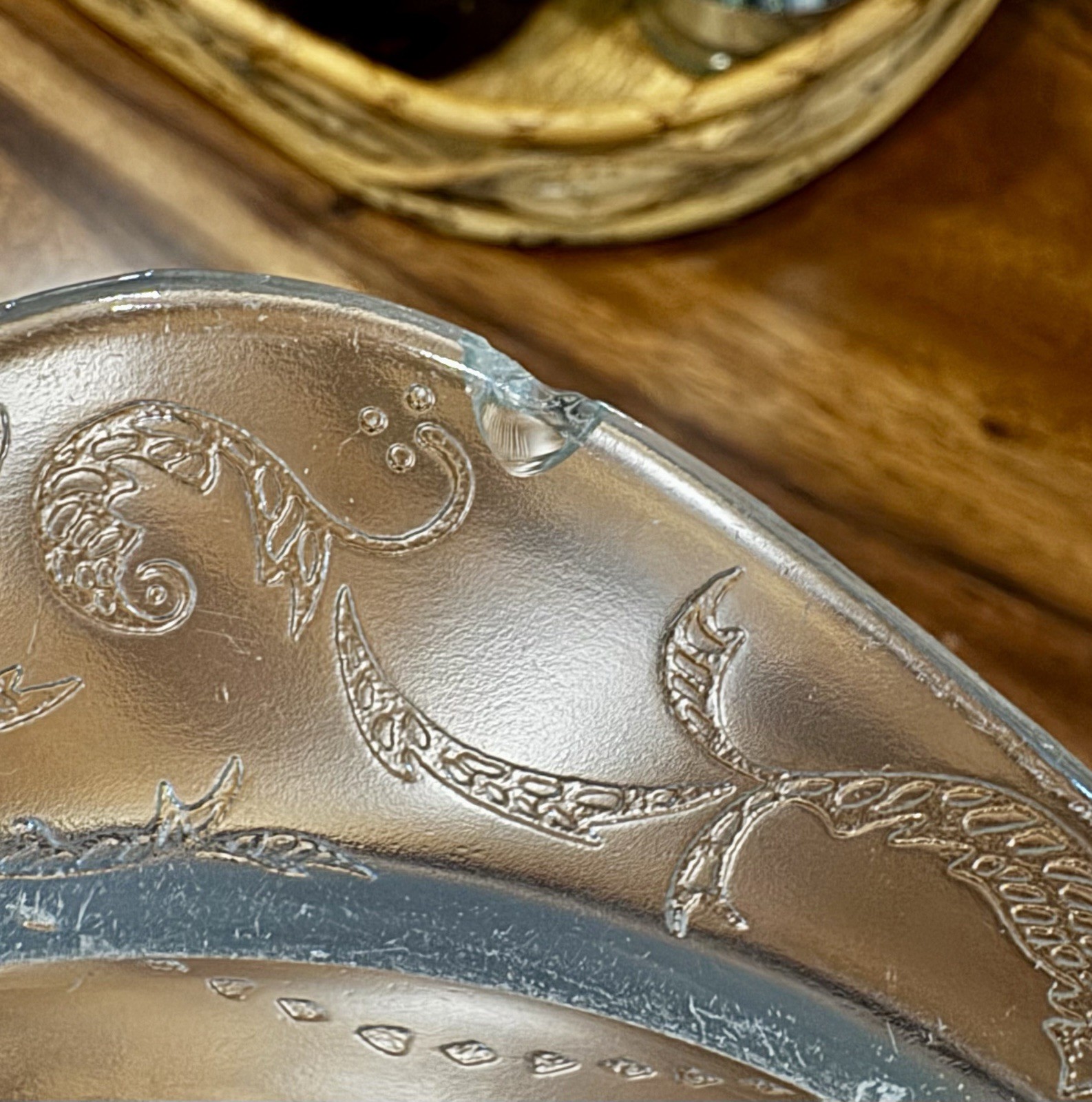Depression Glass Clear Salad Plate With Floral Design Small Chip See Picture