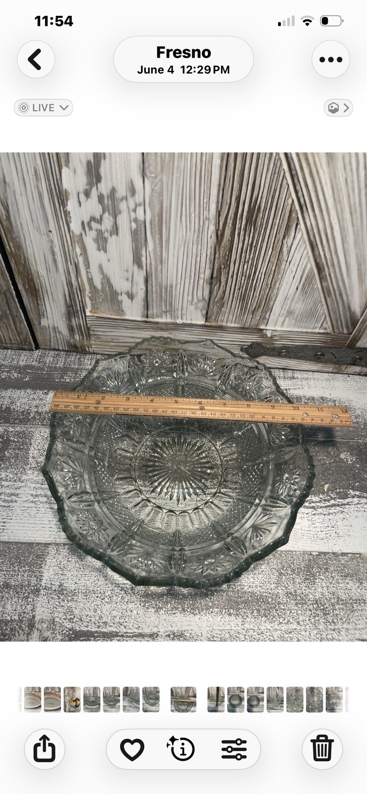Large Vintage Clear Pressed Glass Starburst Center Piece Bowl 10” Mid -Century
