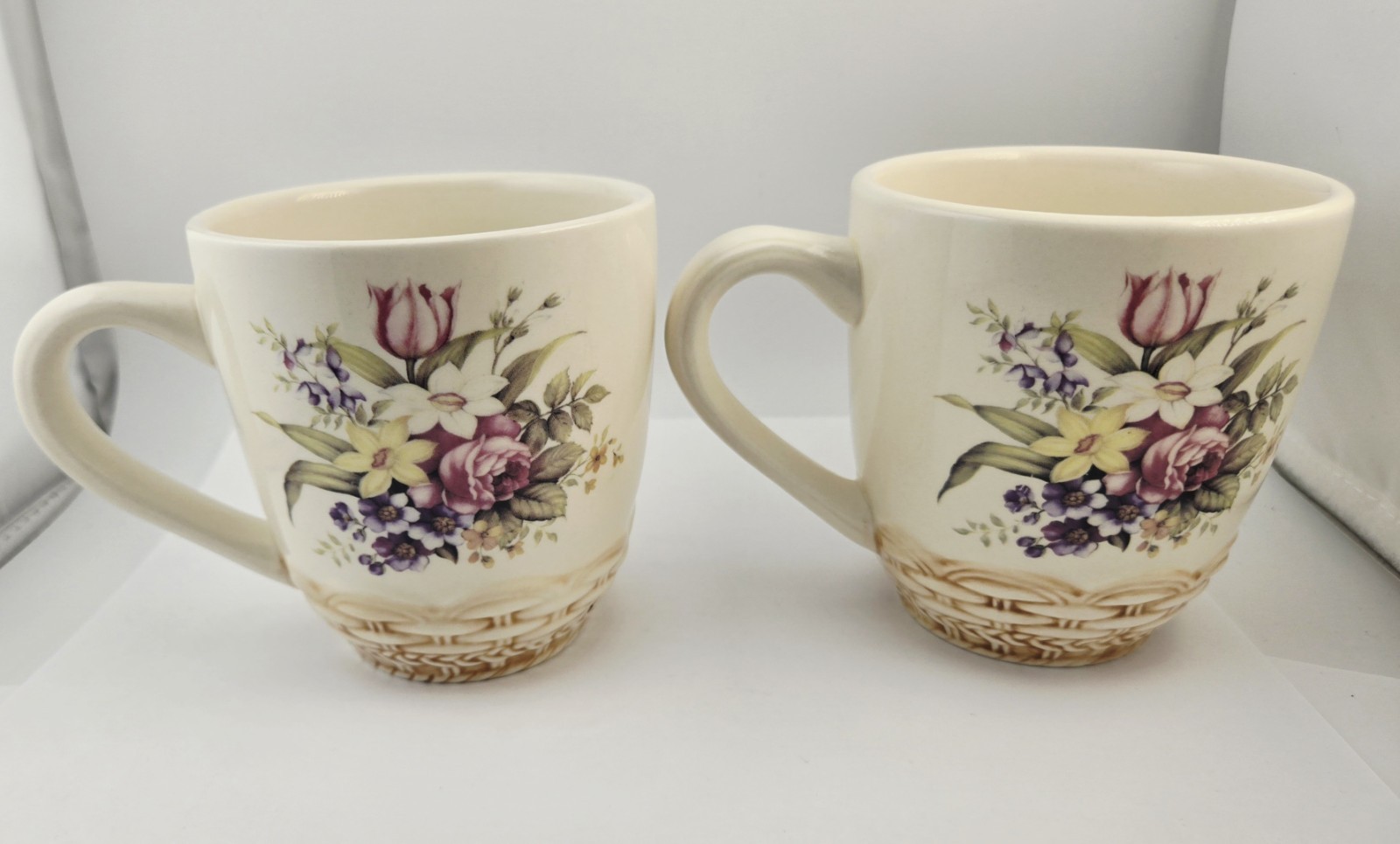Lot of (2) Cracker Barrel Easter Treasures Bunny Floral Coffee Mugs Cups