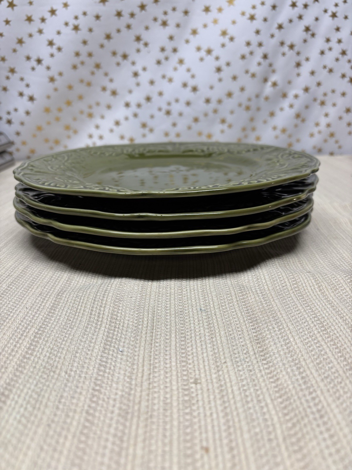 JC Penney Home Amberly Olive Green Embossed Dinner Plates Set Of 4