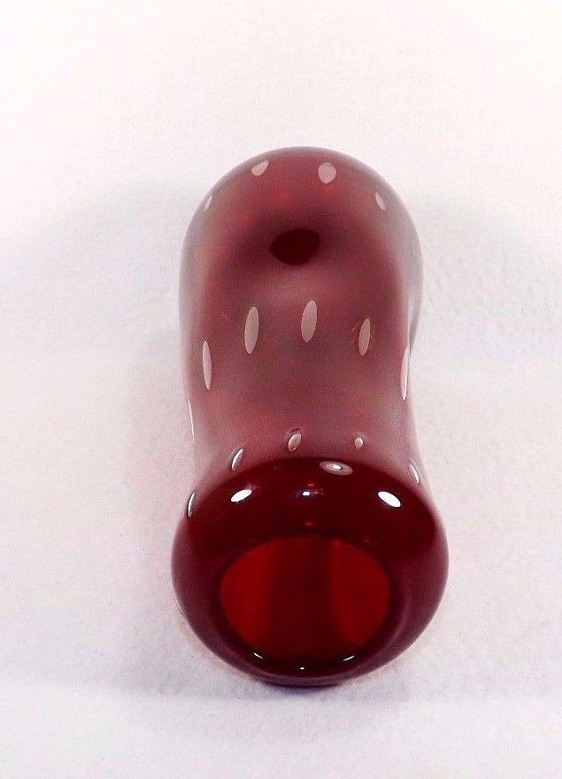 FREE FORM HAND BLOWN 9 1/2″ CONTROLLED BUBBLE PINCHED SIDES RUBY VASE BLENKO?