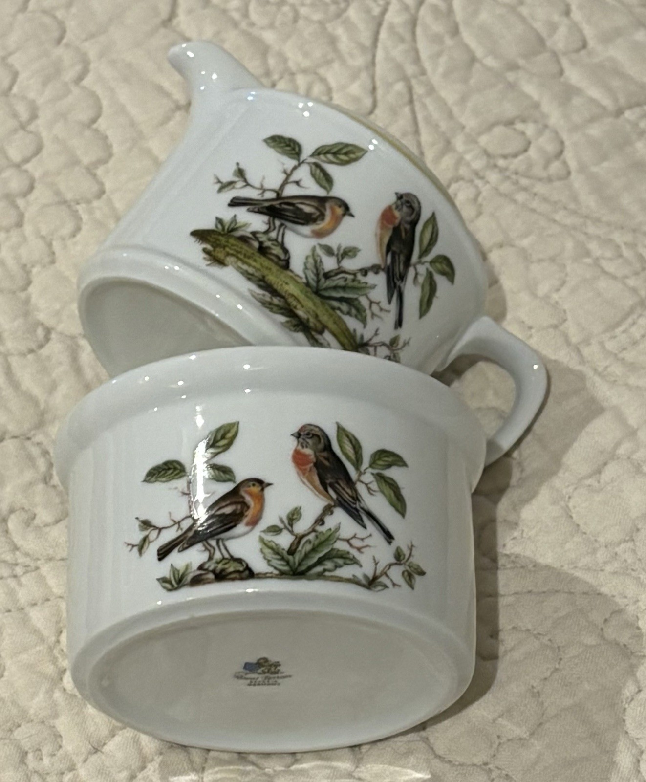 Royal Tettau Woodsong Creamer & Lidded Sugar Bowl Germany Excellent
