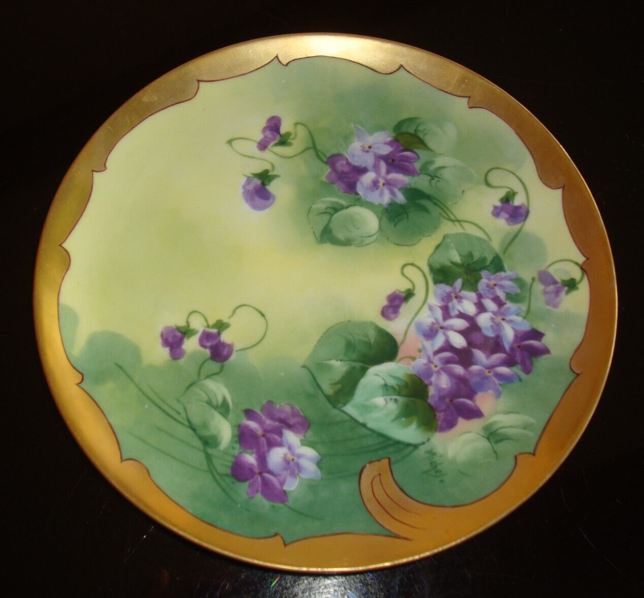 HAVILAND LIMOGES HAND PAINTED PLATE PICKARD ARTIST “MICHEL” VIOLETS &GOLD 8 1/2″