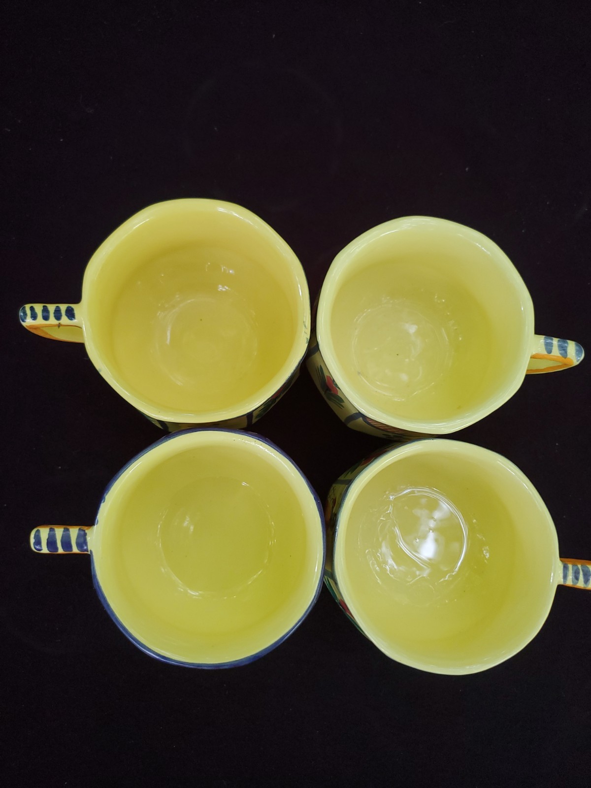 Vintage HB Quimper Soleil Yellow Cups Mugs- Set Of 4 France