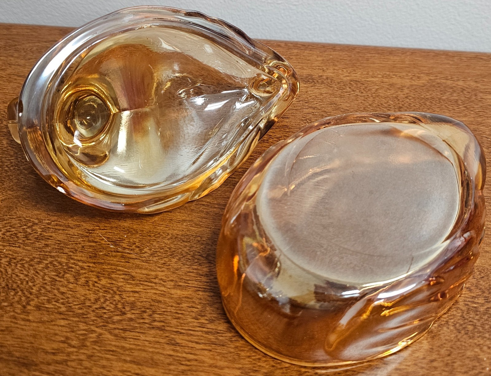 Vintage Jeannette Marigold Carnival Glass Duck On A Nest Candy Dish
