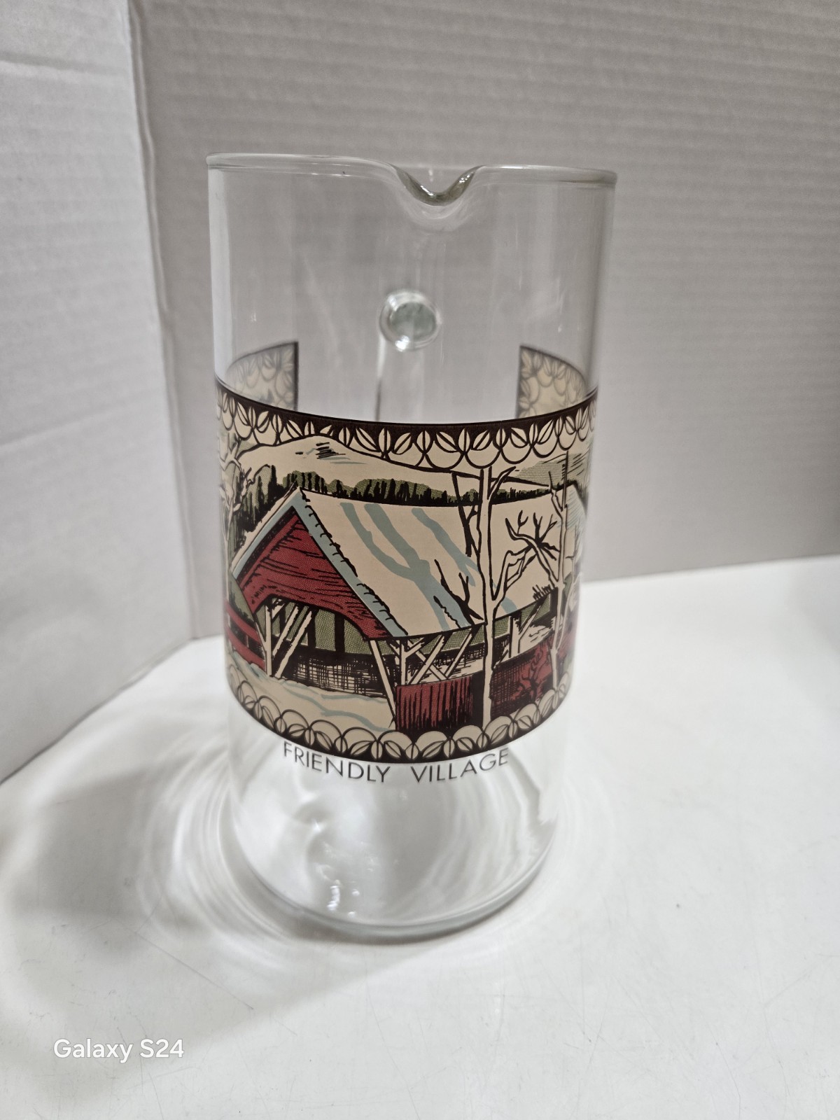 Vintage JOHNSON BROTHERS ” The Friendly Village ” Covered Bridge Scene Glass…