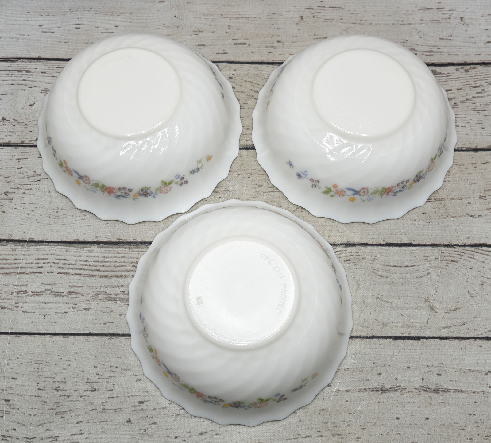 Arcopal Victoria Floral Cereal Bowls 6.25″ Made in France Set of 3