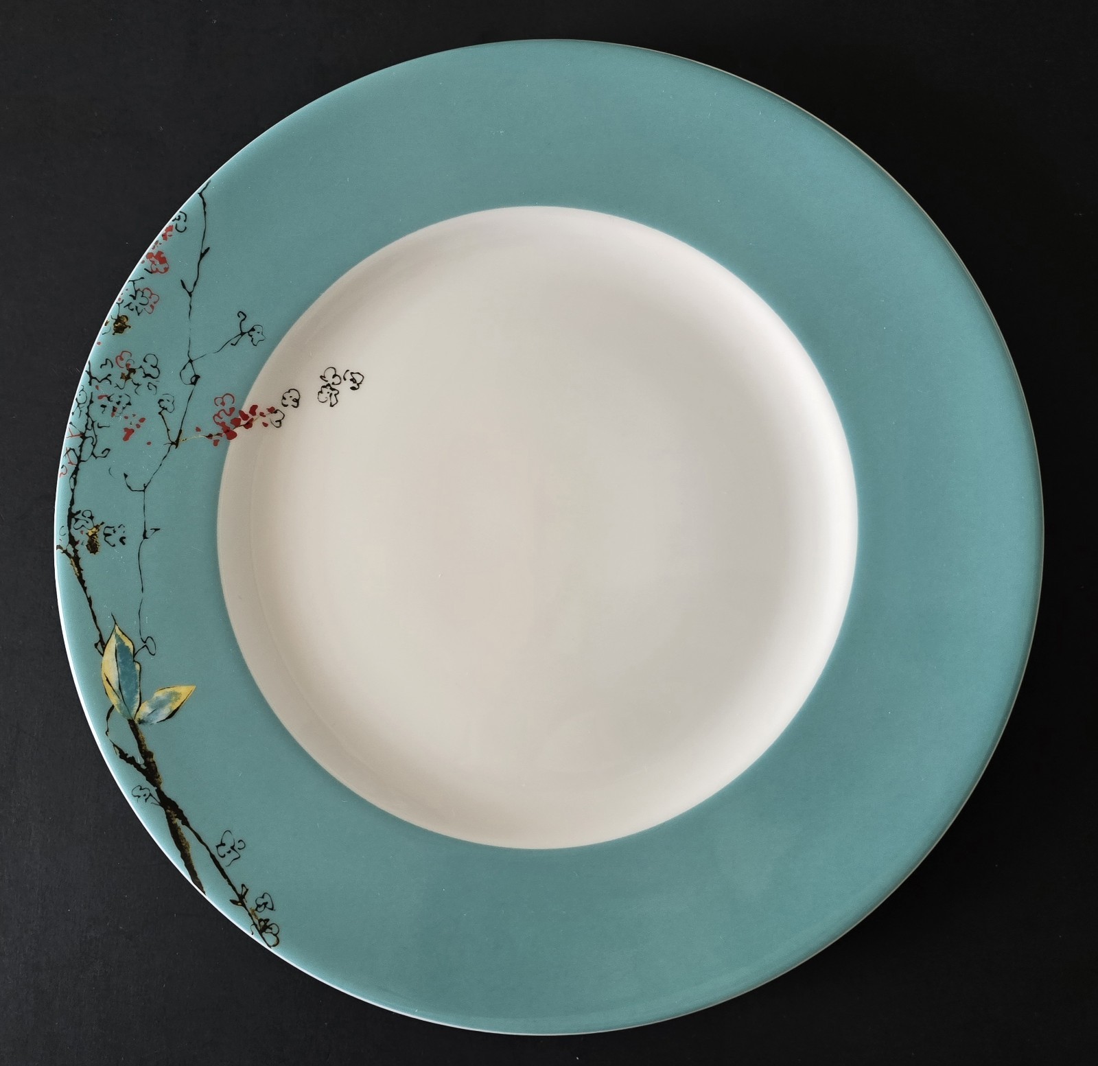 Lenox Chirp Large Dinner Plates (2) Turquoise Teal Floral Fine Bone China 11 in.