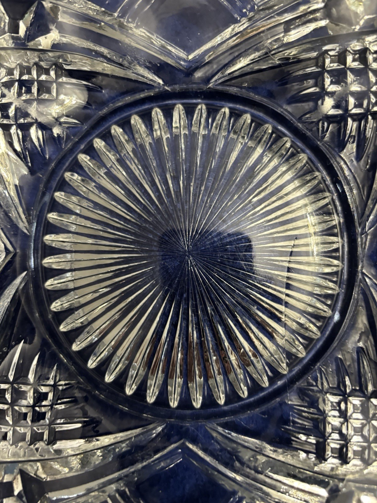 Antique EAPG Bryce Higbee New Crescent Platter Diamond Point Clear, 1850-1899