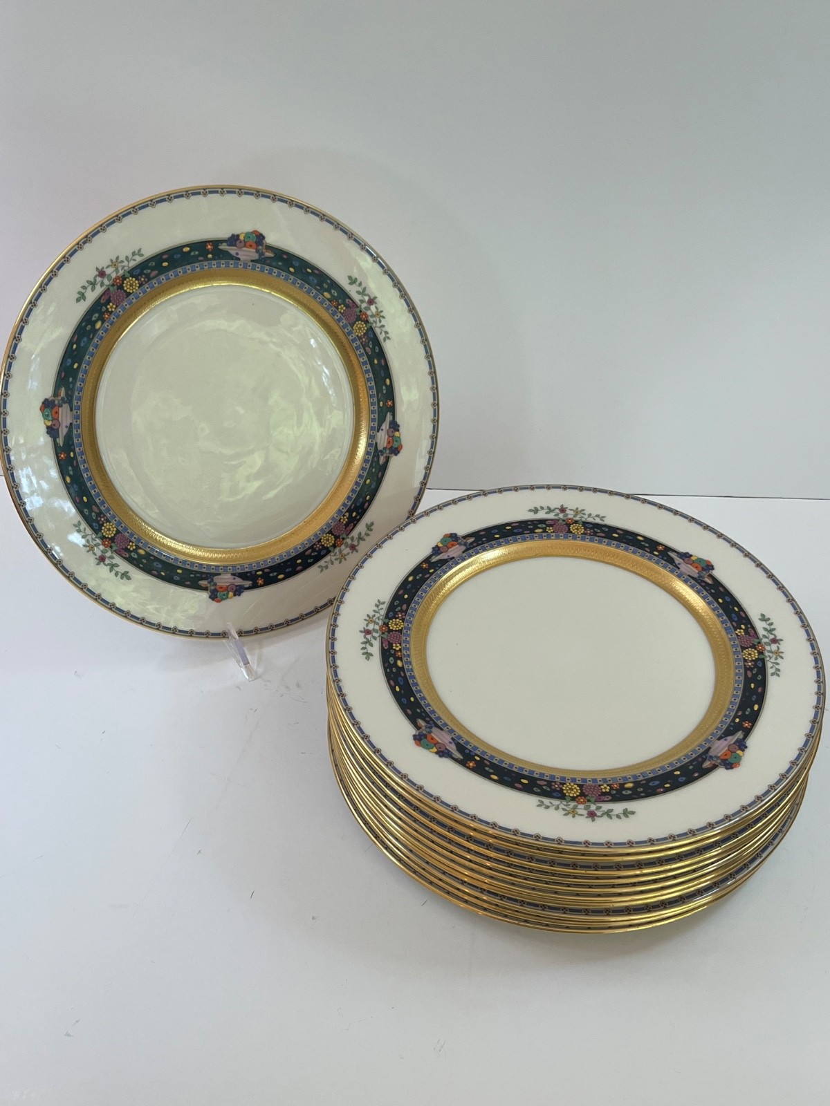 11 Lenox X-54 1830/X-54 Enamel & Gold Encrusted Service Buffet Dinner Plates