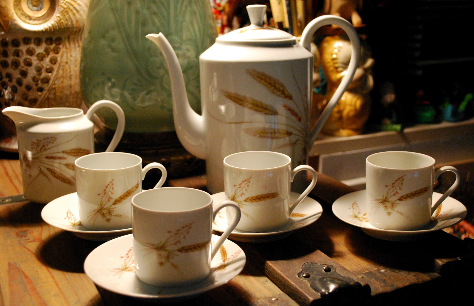 LIMOGES Antique Coffee Pot Set FRANCE 8 pc- Porcelain Cups Saucers, Creamer EXC