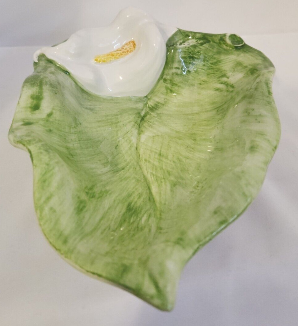 Italian Ceramic Dish Calla Lily Leaf Majolica Syle Vintage See Last Picture