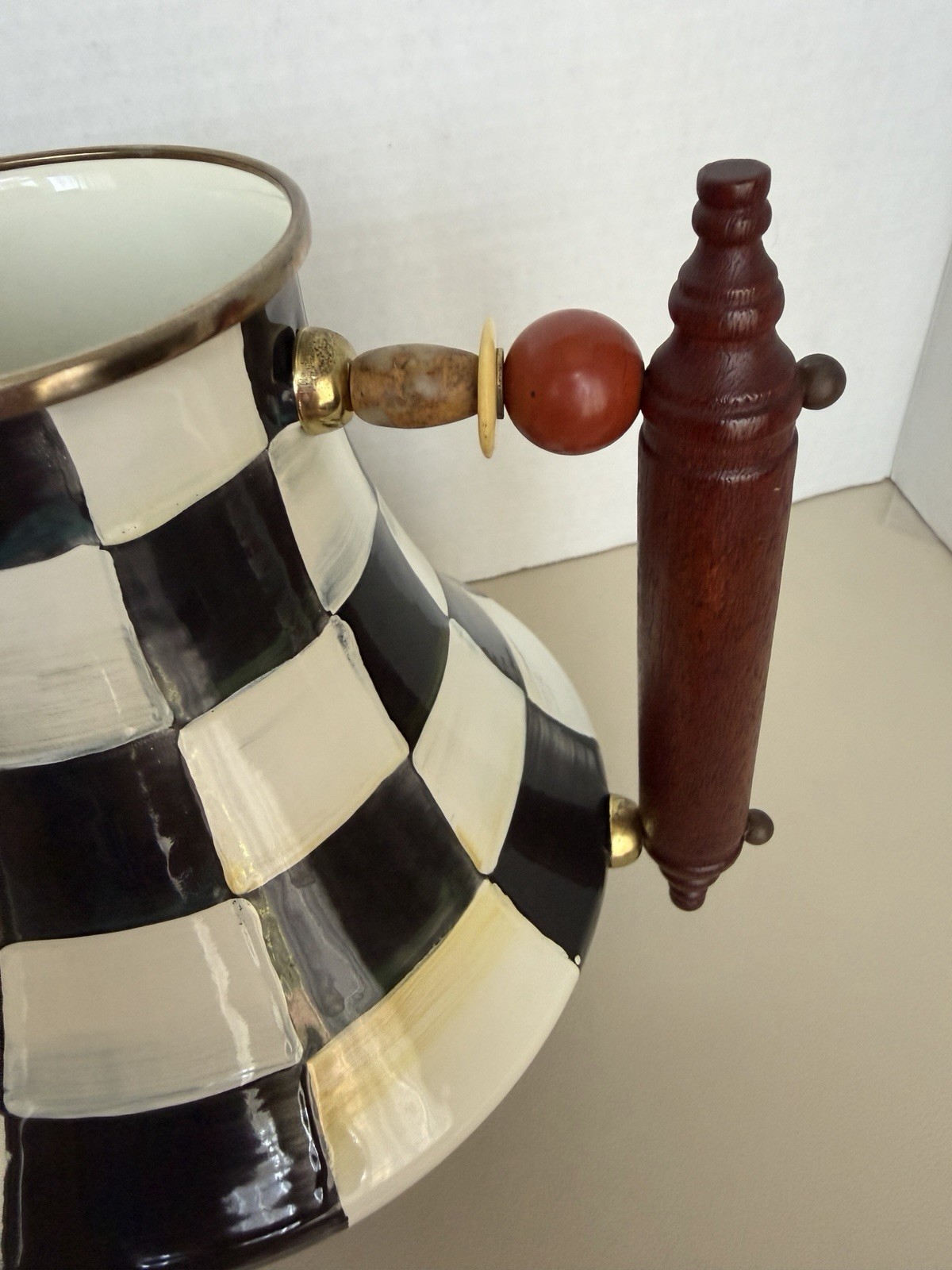 MacKenzie-Childs Courtly Check Coffee Pot or Pitcher Enameled -Missing Lid EUC