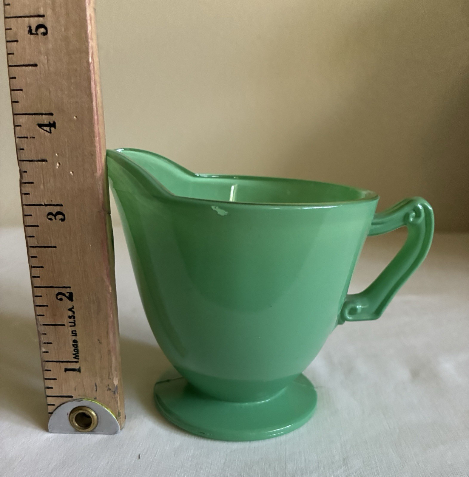 Vintage Hazel Atlas Platonite Green Jadeite Style Milk Glass Creamer 1940’s