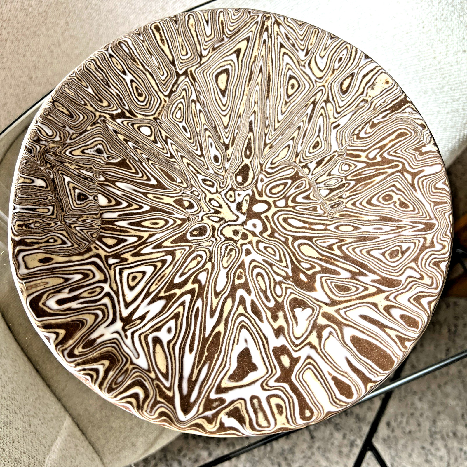 Barry F. Gillen Signed Studio Pottery Plate Marbled Optical Design Ceramic Art