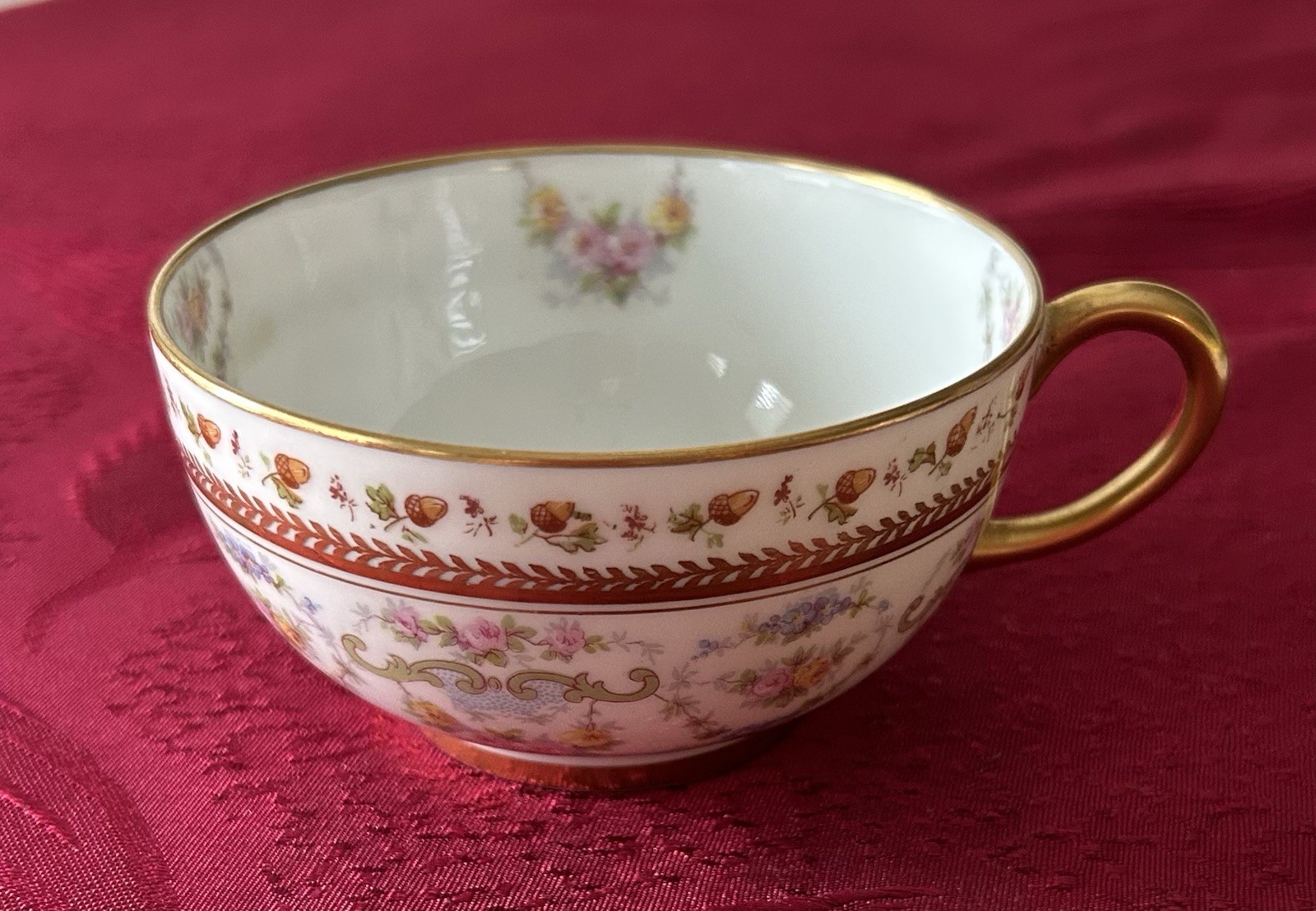 Antique 1900 Jean Pouyat JPL Limoges POY63 Flowers Acorns Porcelain Cup & Saucer