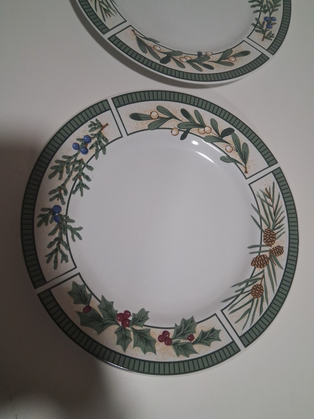 2 Fairfield Wintergreen Fine China Replacement Dinner Plates 10.25″ Pine Juniper