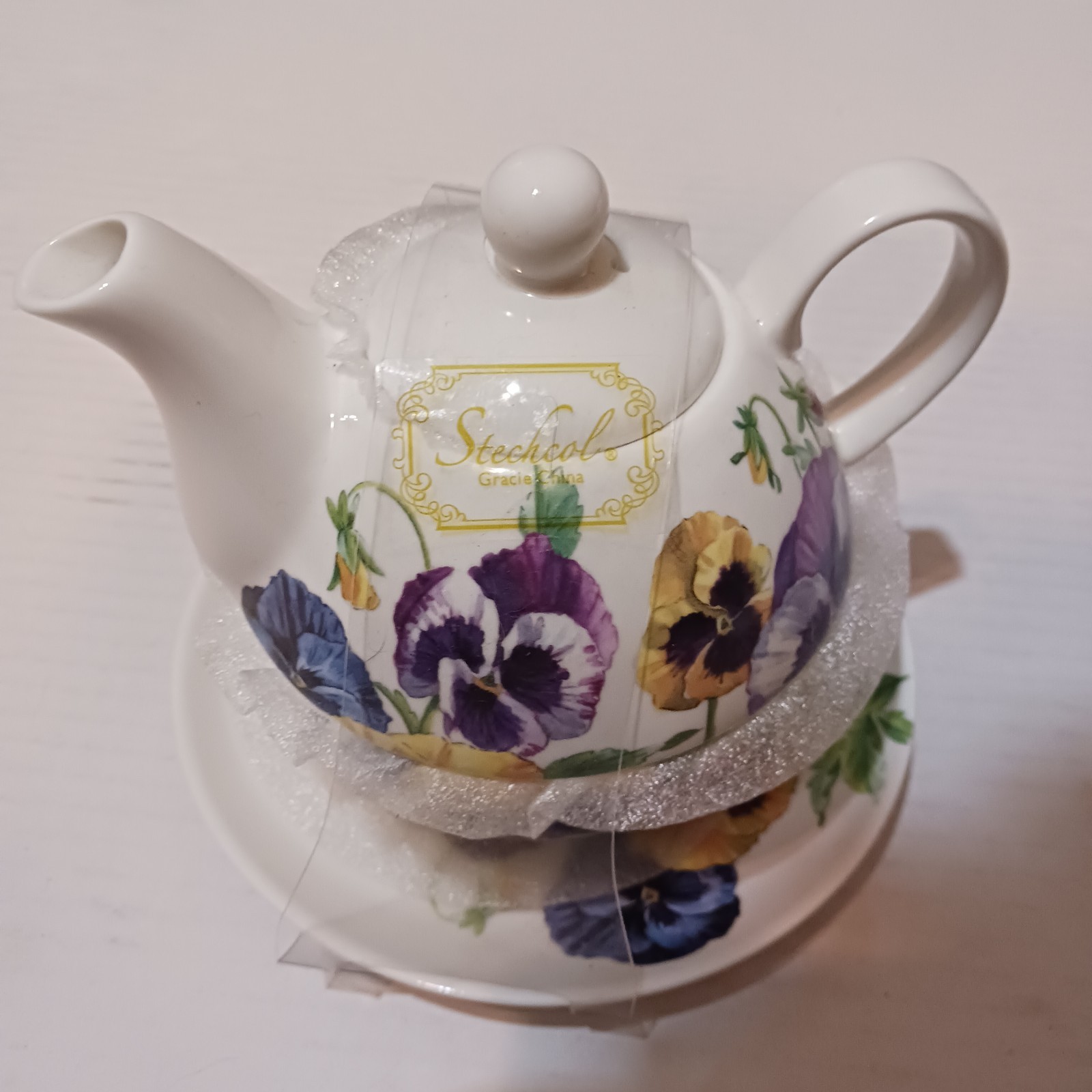 Stechcol Gracie Bone China White & Floral Butterflies TEAPOT