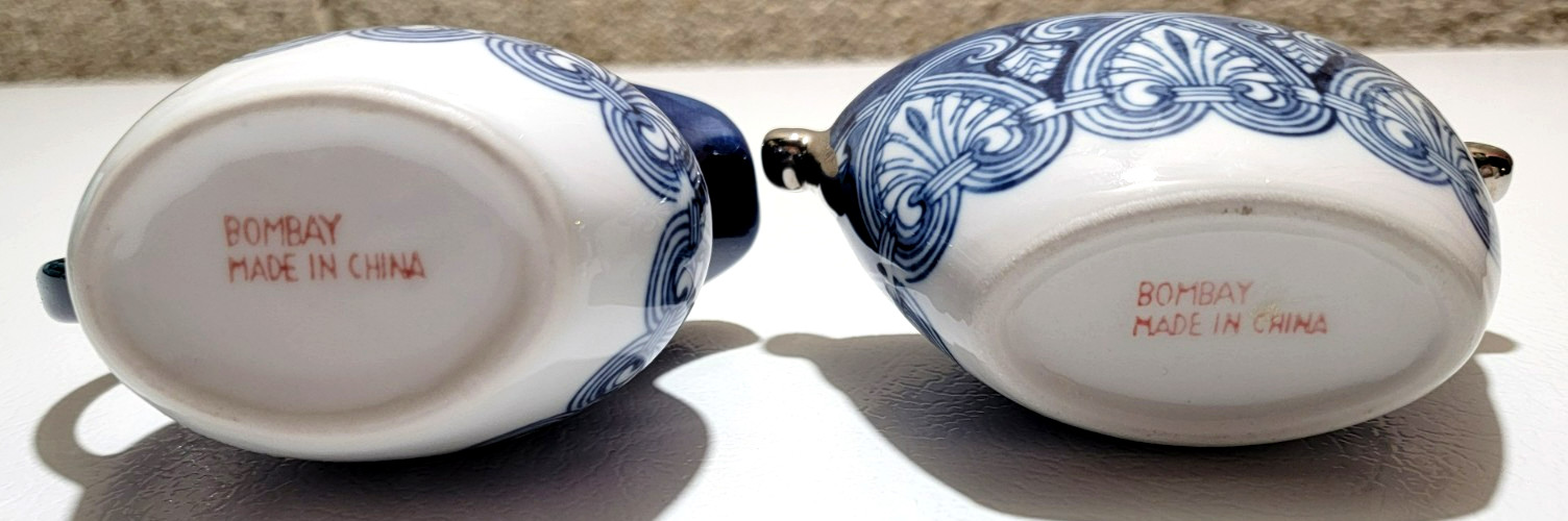 Bombay Blue White China Sugar and Creamer Platinum Trim Lid with Sugar Bowl