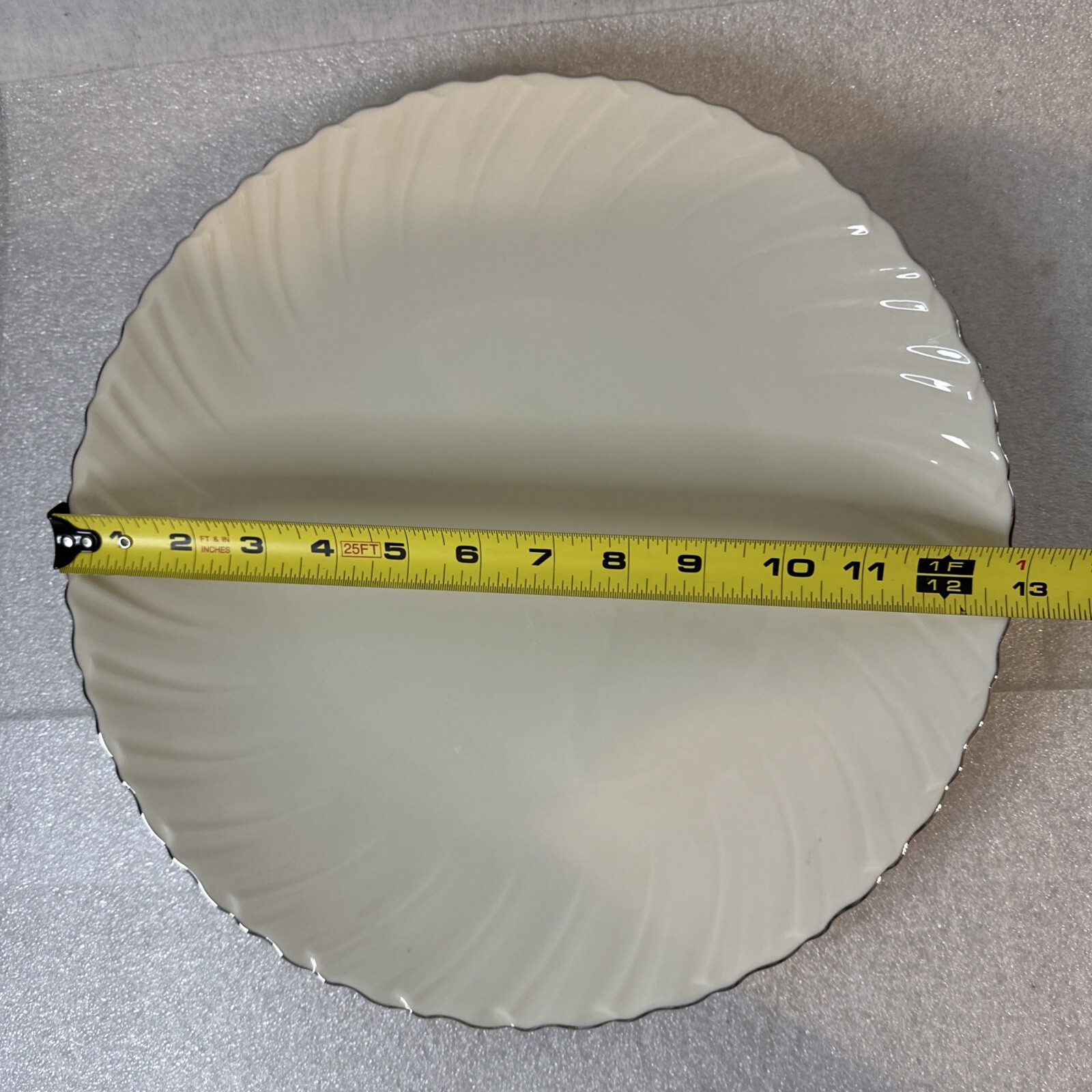 Lenox 12″ Round PLATTER Platinum Trim Embossed Swirl Trim