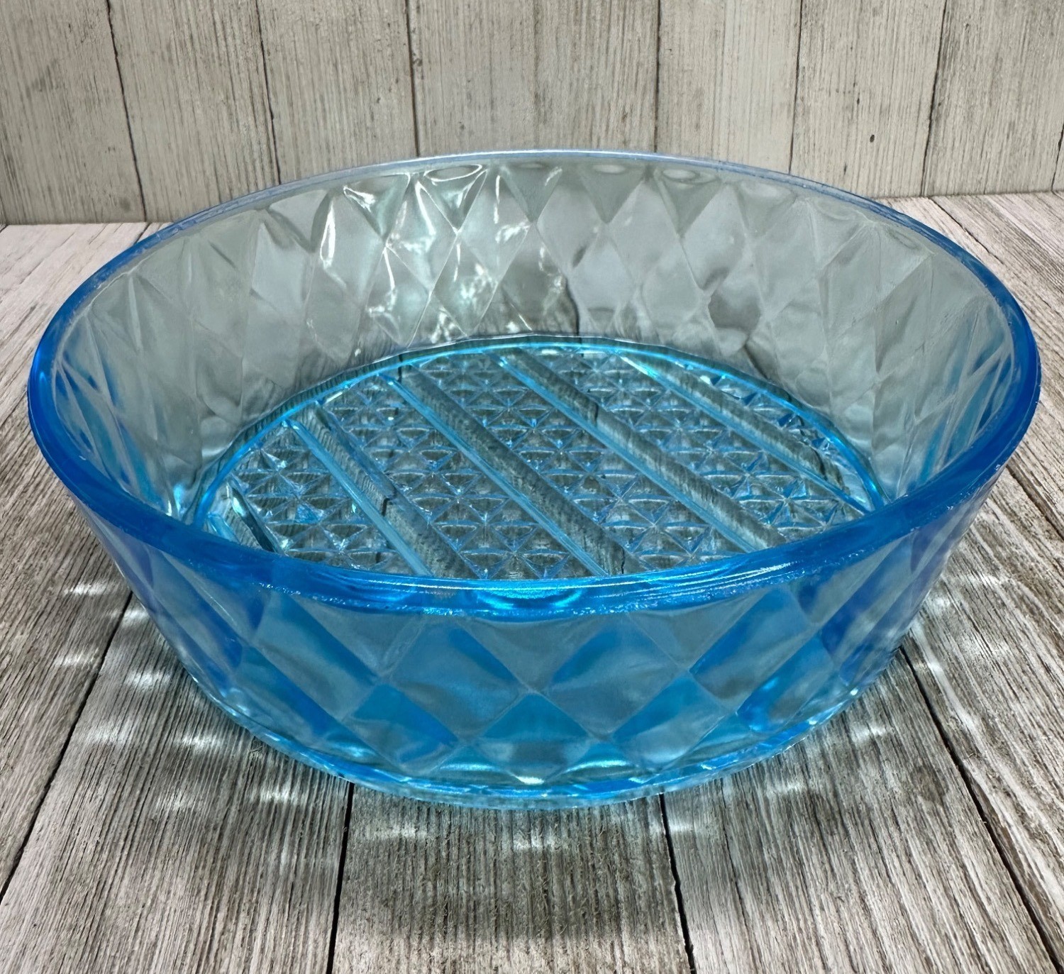 Vtg EAPG Bryce Brothers Style Bowls Diamond Quilted Blue Glass Pattern 7″ DIA
