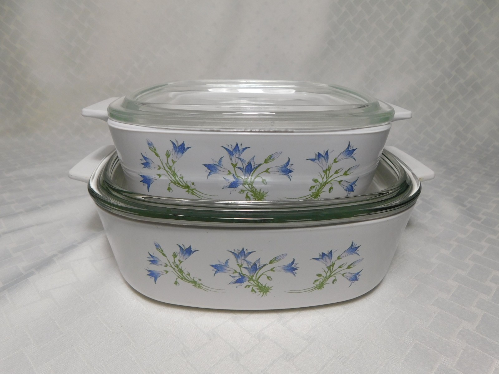 Set of 2 Vintage Corning Blue Dusk Casserole Baking Dishes with Lids, 1L &2L