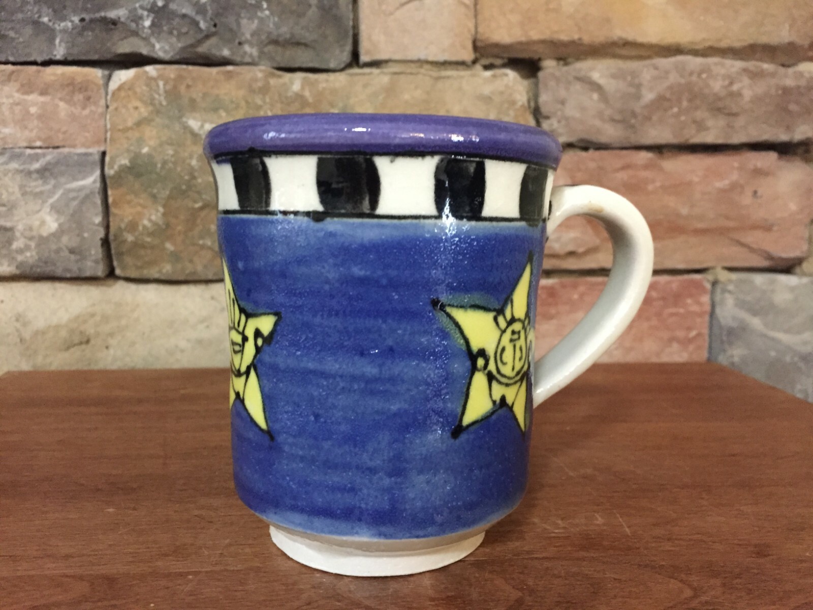 4¼” Mug~Bright Stars~Salt Glazed~Signed K Owen~Art Pottery~